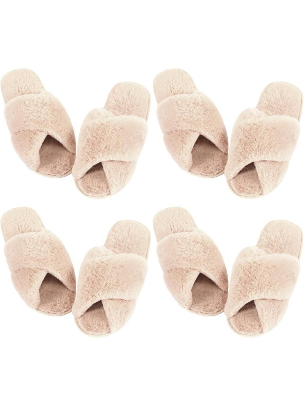 Cozy 4 Pair Fuzzy Open Toe Slippers for Bridesmaids - Plush Comfort Footwear